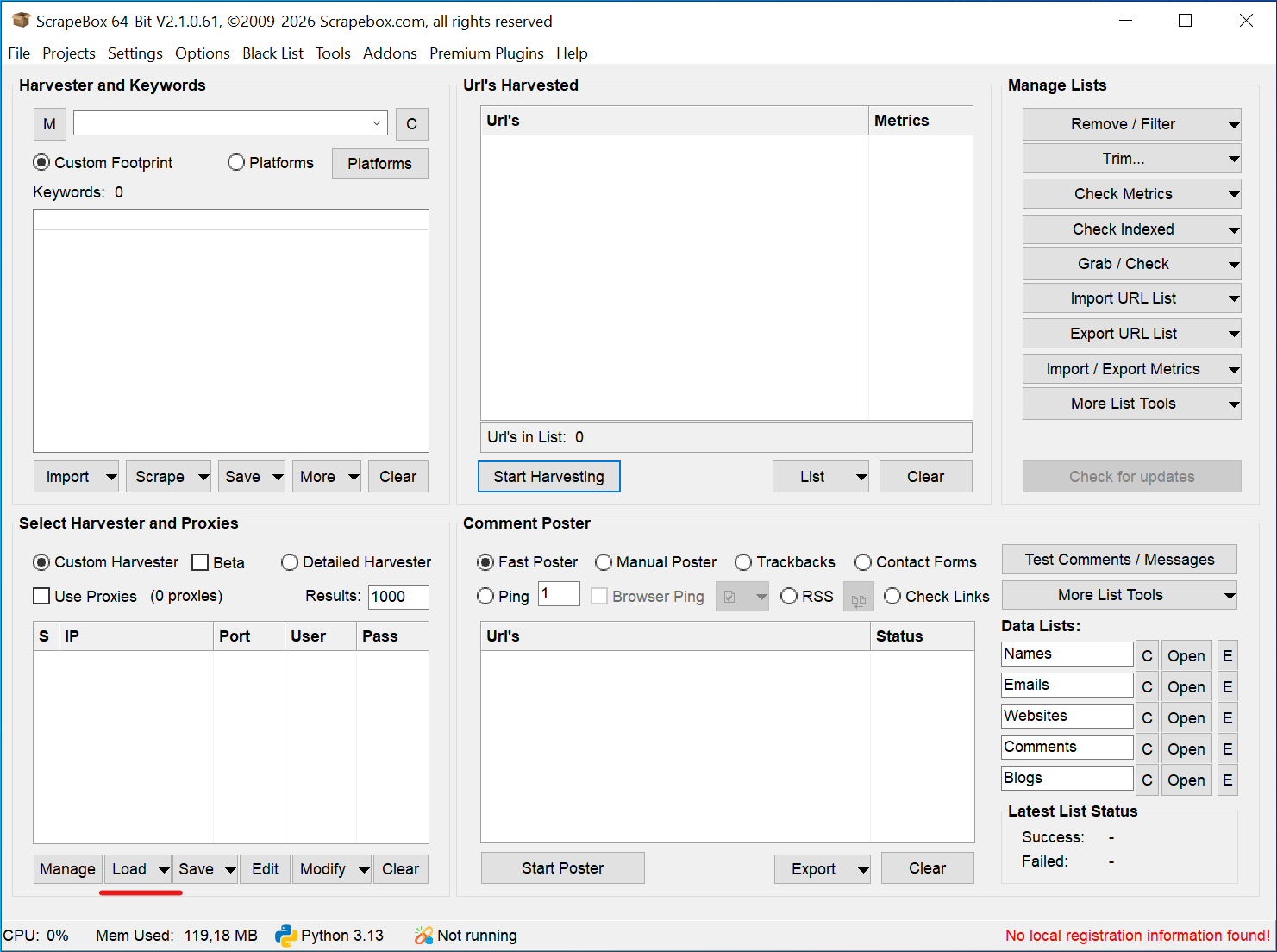 Scrapebox Proxy Load Menu Clicking the Load button to import new proxies into Scrapebox.
