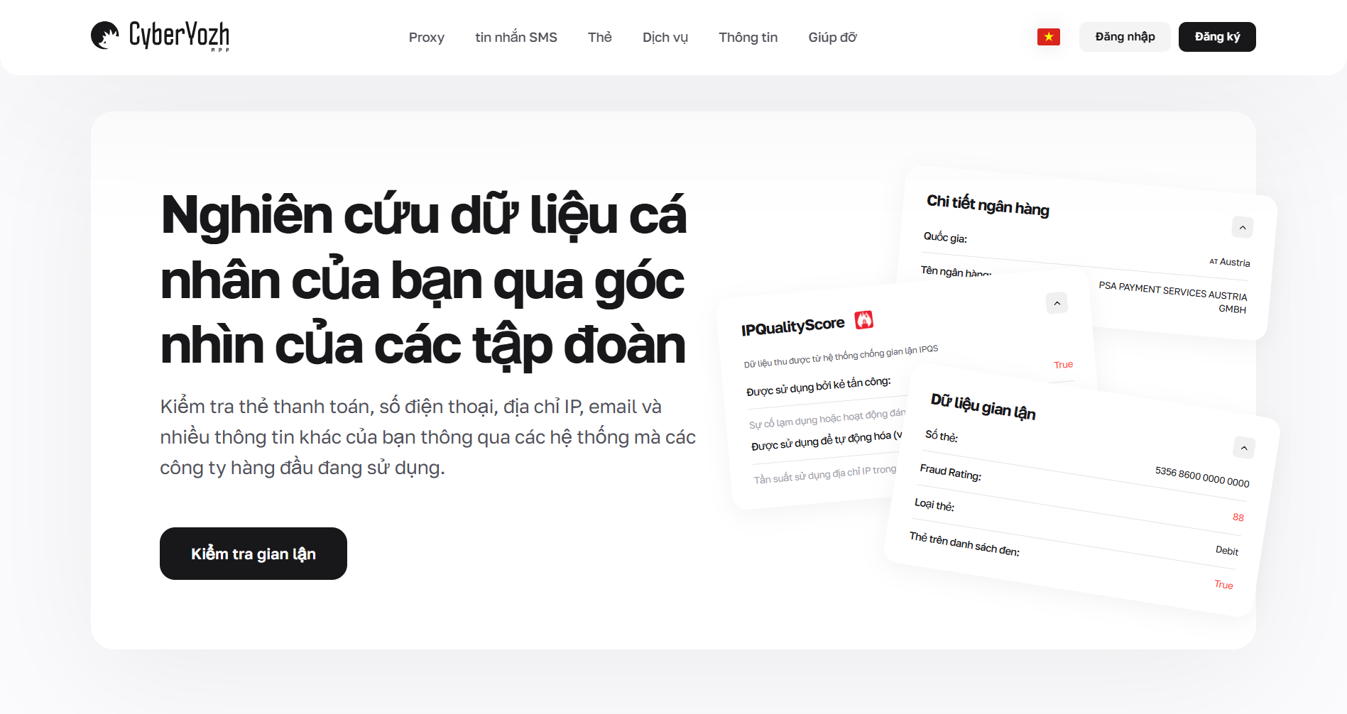 Hình 3. Giao diện check Fraud Score trên CyberYozh App. Hình 3. Giao diện check Fraud Score trên CyberYozh App.