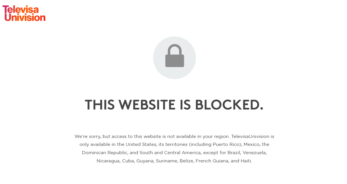 Access error on TelevisaUnivision due to geo-restrictions. Access error on TelevisaUnivision due to geo-restrictions.